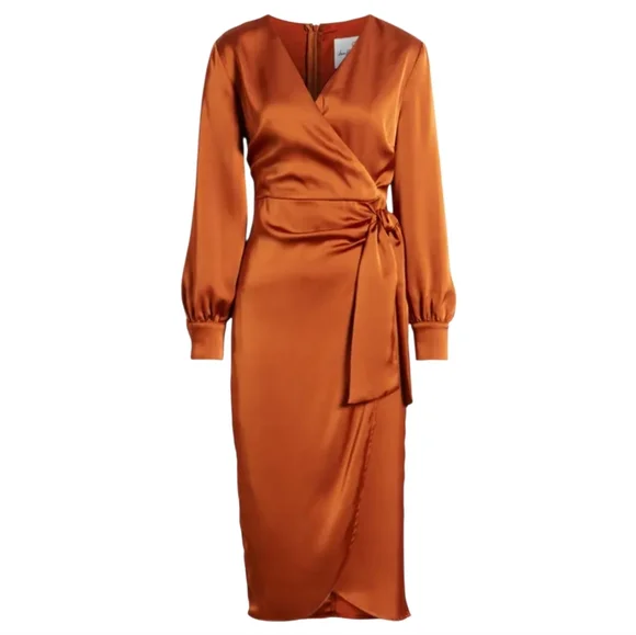 Sam Edelman Elegant Satin Wrap Dress in Rich Copper Size 4 - Picture 2 of 12